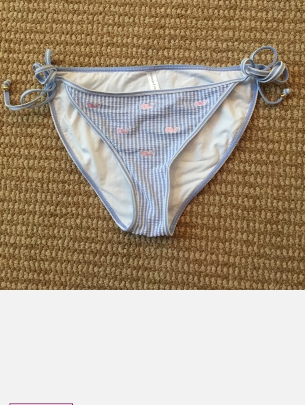 Vineyard Vines Blue/White Seersucker Pink Whales Bikini Bottoms ONLY SZ Med - Picture 3 of 7